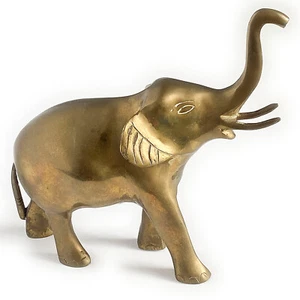 Elephant Solid Brass Figurine Decor Vintage 1950s from India - Picture 1 of 9