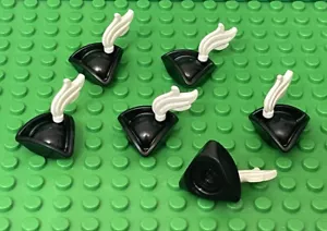 Lego 6 Black Pirates Mini Figure Tricorne / Triangle Hat With White Feather - Picture 1 of 1