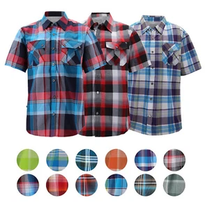 Men’s Short Sleeve Cowboy Button Down Casual Plaid Pattern Western Dress Shirt - Picture 1 of 95