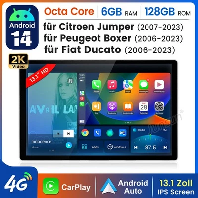 13.1" Android 14 CarPlay Autoradio 6+128G GPS Navi Für Fiat Ducato Peugeot Boxer - Bild 1 von 4