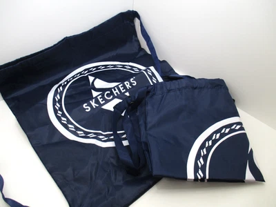 Lote de 2 Skechers Azul Oscuro/Blanco Nylon Cordón Mochila Bolso Gimnasio 20" x 17" Foto 1 de 4