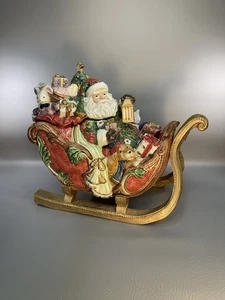 Tarro de galletas Fitz and Floyd Santa Sleigh 1995 raro - Imagen 1 de 14