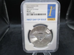2016 Canada Superman .999 Fine Silver 1oz. $5 Coin NGC MS69 First Day of Issue - Picture 1 of 4