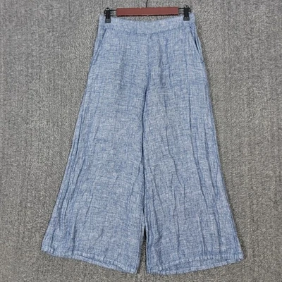 Nicole Miller Pants Womens Small Blue 100% Linen Wide Leg Casual Coastal Crop - Image 1 of 4
