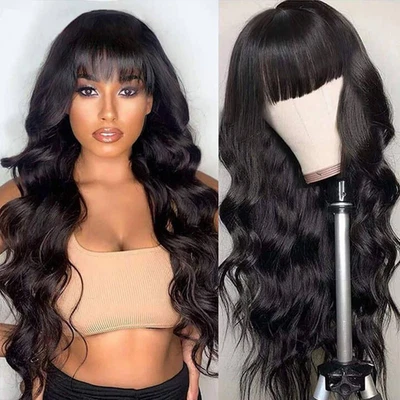 Human Hair Wig With Bangs Body Wave Wigs with Bangs Human Hair Wigs for Women - Image 1 of 4