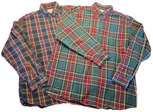 X2 Lot LL Bean Plaid Flannel Button Down Long Sleeve Shirts LARGE Black & Green - Picture 1 of 18