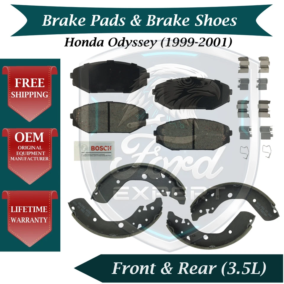 Almohadillas delanteras y zapatas traseras BOSCH OEM para Honda Odyssey 1999-2001 garantía de por vida Foto 1 de 4