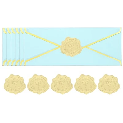 50 piezas #10 sobres de negocios con borde dorado pegatina dorada, azul claro Foto 1 de 4