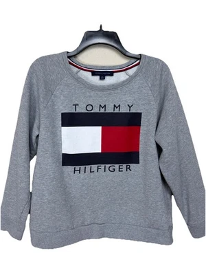 TOMMY HILFIGER Bandera Cuello Redondo Sudadera Para Mujer Talla M Gráfico Logo Pullover Foto 1 de 4