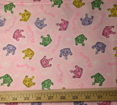 Princess Colorful Crowns Pink Flannel Craft Fabric 46" NEW - Image 1 of 4