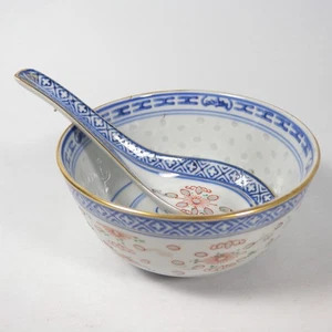 CIOTOLA DI RISO E CUCCHIAIO MESTOLINO SET PORCELLANA CINESE VINTAGE BONE CHINA - Imagen 1 de 10