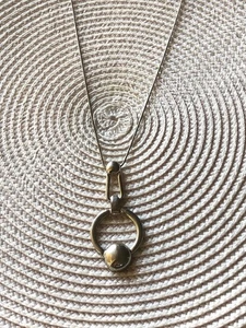 Long Silver Metal Fine Chain Necklace with circle and ball Pendant - Picture 1 of 3