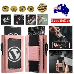 Compact Pink Leather Sleeve Pop-Up Wallet with Cash Strap & RFID Block - 8 Cards - Picture 1 of 9