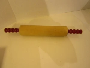 Rodillo de madera vintage (10" de largo) con asas ROJAS (17" de largo) #T31 - Imagen 1 de 4