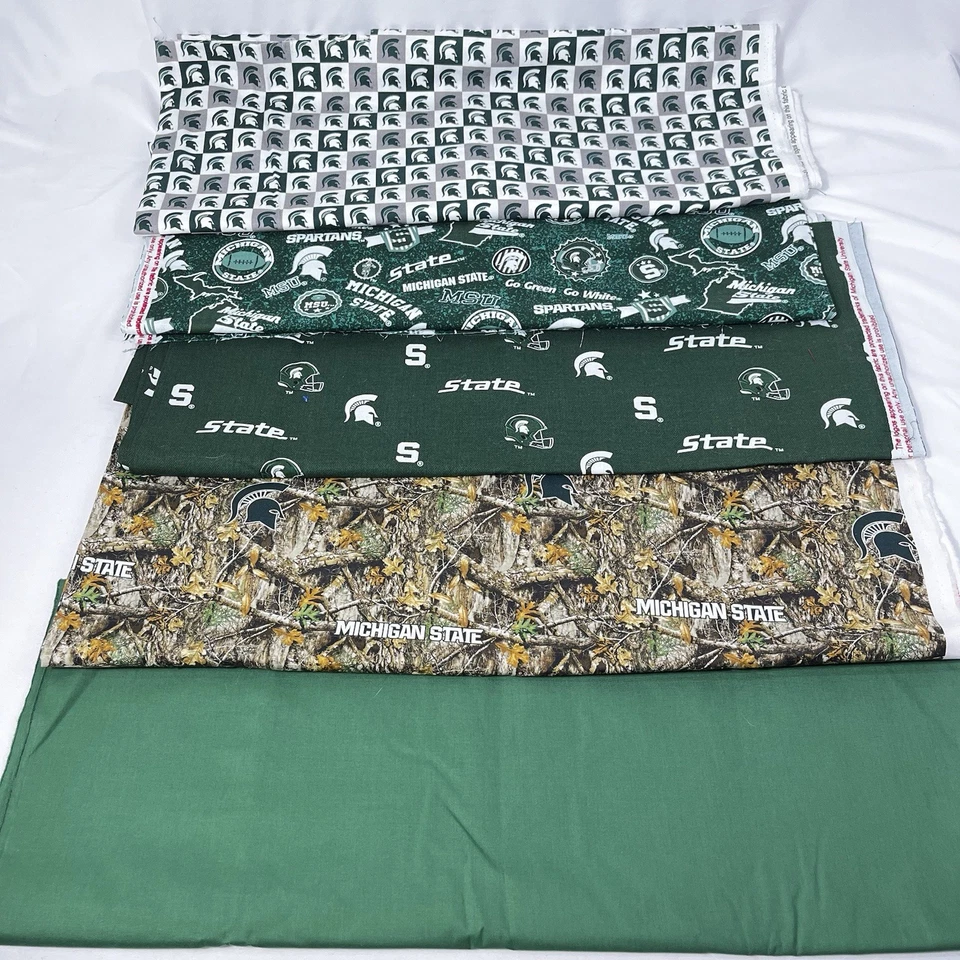 Michigan State MSU SPARTANS Fabric Lot 5.5 yards+ Quilt Cotton 5 Fabrics - Image 1 of 4