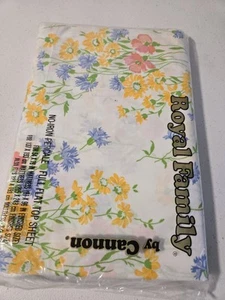 Vintage Cannon Royal Family Full Flat Sheet. Neu in Verpackung Floral Rosa Gelb Blau - Bild 1 von 2