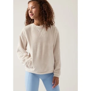 Athleta Girl Feelin' Great Soft Beige Cream Fuzzy Cozy Sweatshirt L / 12 - Picture 1 of 7