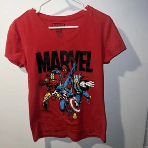 Marvel Spiderman, Capitán América etc Rojo Cuello en V Camiseta Mujer M - Imagen 1 de 3