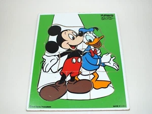 Vintage Walt Disney Productions Wooden Puzzle Tray Mickey Mouse Donald Duck - Picture 1 of 12