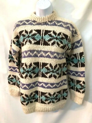 Suéter de punto cuello redondo estampado agua marfil lana griega hecho a mano de colección talla M Foto 1 de 4