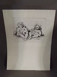 DIBUJO A PLUMA DE CERDOS GLOTÓN DE COLECCIÓN FIRMADO POR ARTISTA 7 PECADOS MORTALES - Imagen 1 de 7