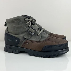 Vintage Polo Ralph Lauren Men’s Gray & Brown Leather Ankle Duck Boots Size 13 D - Picture 1 of 13