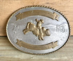 Vintage 50’s Cowboy Bull Rider Double Banner Tony Lama German Silver Back Scene - Bild 1 von 6