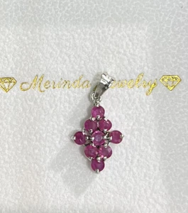 14k Solid White Gold Flower Pendant/ Charm Natural Ruby 1.44 Grams - Picture 1 of 5