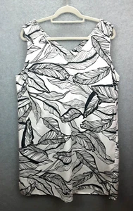 Suzanne Grae  Size 16 White Black Tropical Print  V-neck Cotton Linen Dress  - Picture 1 of 10