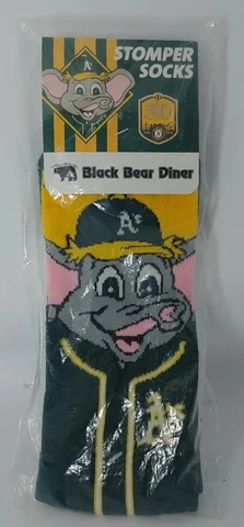 NEW Oakland A's GREEN GOLD WHITE "STOMPER" SOCKS Black Bear Diner (AA2-2) Cover