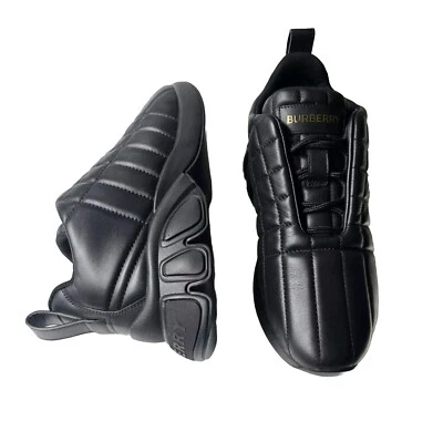 BURBERRY 黑色绗缝皮革 Axburton 运动鞋 6 - 6.5 美国 36 IT 850 美元 — 第 1/4 张图片