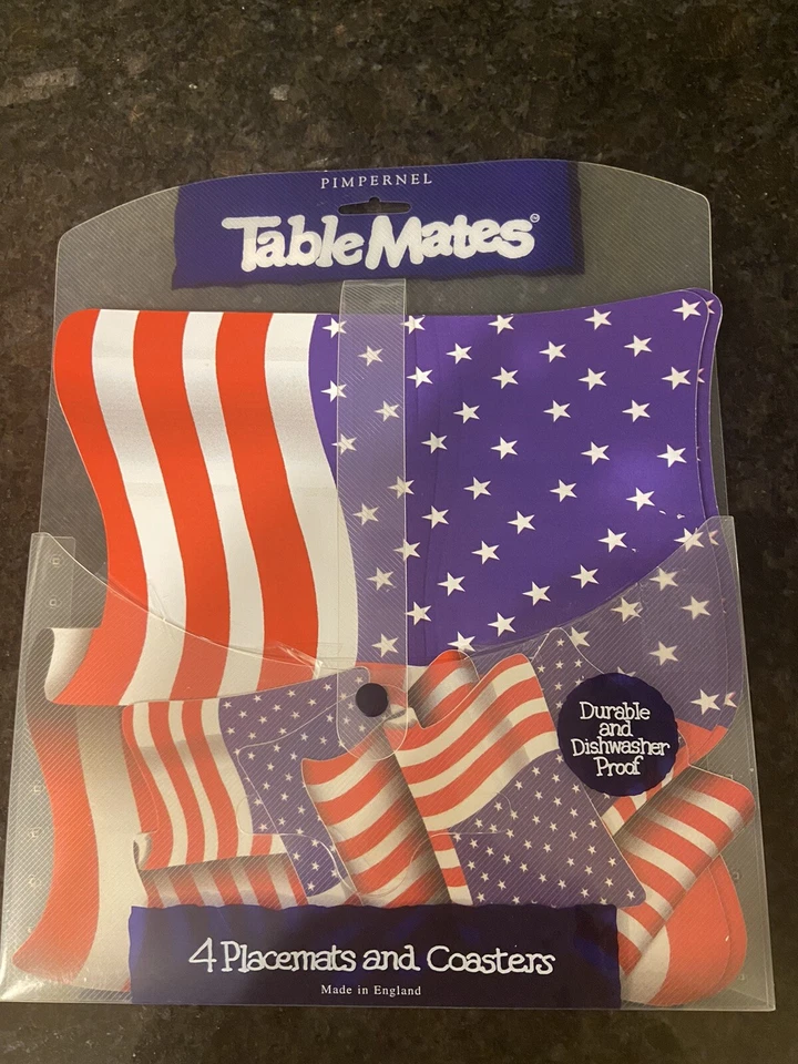 Pimpinela Compañeros de Mesa Bandera Americana 4 Manteles y Posavasos Patriótico Nuevo Foto 1 de 4