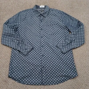 Geoffrey Beene Shirt Mens Medium Gray Geometric Roll Tab Long Sleeve Button Up - Picture 1 of 12
