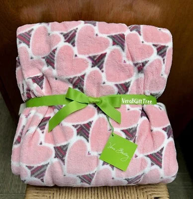 Vera Bradley Cobertor BLUSH CORAÇÕES ROSA Amor Dia dos Namorados Presente RARO NOVO COM ETIQUETAS - Imagem 1 de 2