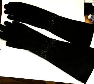 Guantes Crescendoe Vintage Años 60 NEGROS Tela Maravilla Para Mujer 6 1/2 CUENTAS Foto 1 de 2