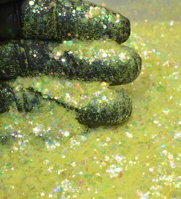 Vaso de escamas de metal brillante grueso opalescente amarillo pastel artesanías para uñas Foto 1 de 4