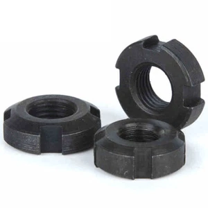Round Slotted Nut M10 - M60 Black Zinc Locking Nuts Carbon Steel Fastener GB 812 - Picture 1 of 3