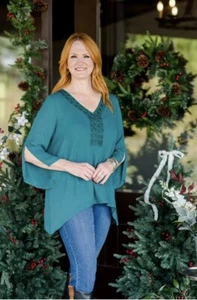 The Pioneer Woman Womens Blouse 3/4 Sleeves Sheer Green Size XXL - Picture 1 of 5