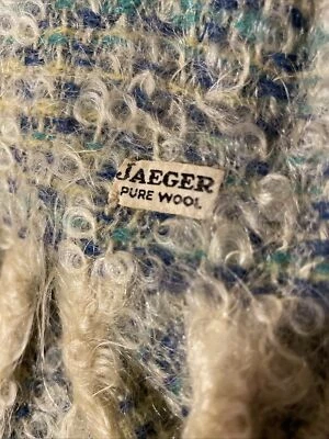 Vintage Jaeger Great Britain All Wool Tan Soft Scarf 68” X 23” Blue Green Cream - Image 1 of 4