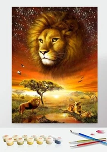 Frameless Paint by Numbers Painting Kit Canvas Art Acrylic Safari Lion African - Picture 1 of 5