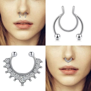 Fake Nose Ring Hoop Double Fake Septum Rings Fake Nose Piercing Clip on Earri... - Picture 1 of 1