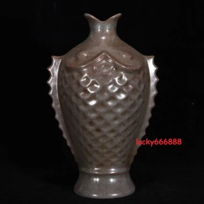9.4" china antiquated song dynasty ru kiln porcelain lce crack fish shaped vase - Изображение 1 из 4