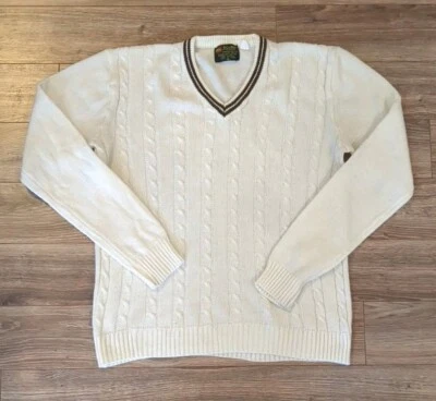 Suéter De Colección John Blair Ropa De Hombre Crema Tejido con Cable Marrón Punta Tenis Cricket XL Foto 1 de 4