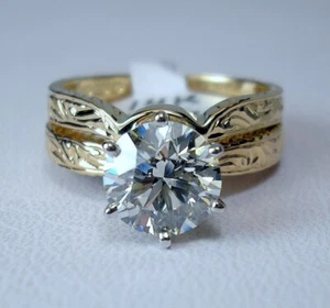 1.60 ct Rd Natural Diamond GIA K/VVS-2 14KY Hand Engraved Set Was $14,495 Video - Picture 1 of 18