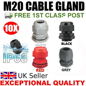 10 X 20MM M20 CABLE GLAND IP68 COMPRESSION STUFFING GLAND -BLACK WHITE RED GREY - Picture 1 of 1