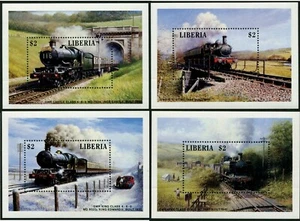 "LIBERIA - ""LOCOMOTORAS DE VAPOR"" Juego de 4 Hojas en Miniatura Estampilladas sin montar o nunca montadas [B7525] - Imagen 1 de 1