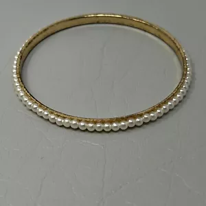 Faux Pearl Banded Bangle Bracelet Gold Tone - Imagen 1 de 7