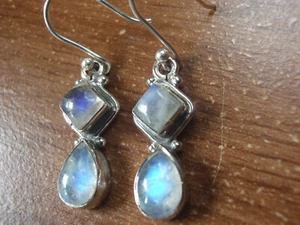 Moonstone 925 Sterling Silver Dangle Double Gem Earrings u receive exact pair - Picture 1 of 3