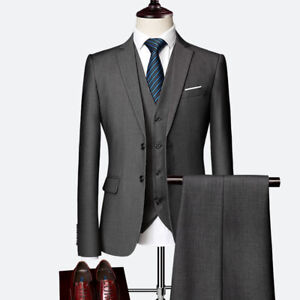 Business Men Suits Groom Tuxedo Regular Fit Single Breasted Jackets Vest Pants