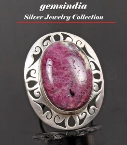 Genuine 17 Gm Solitaire Natural Star Ruby Ring 925 Sterling Silver Ring Size 6US - Picture 1 of 12